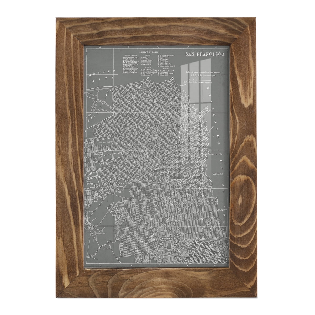 City Map of San Francisco -Framed Print w/glass-Walnut