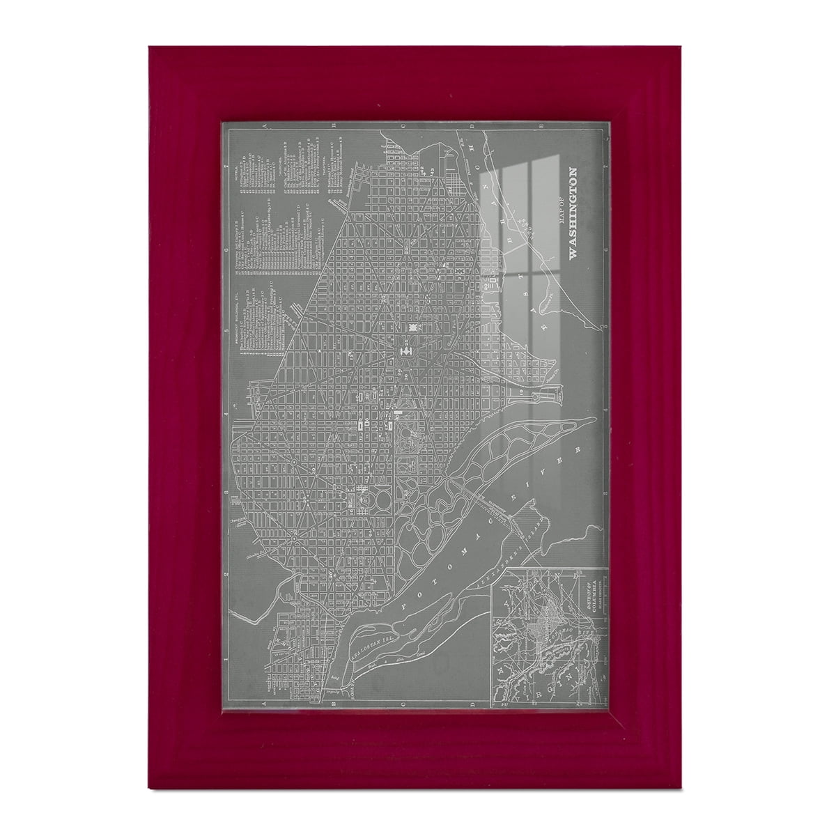 City Map of Washington D.C. -Framed Print w/glass-Cherry Red