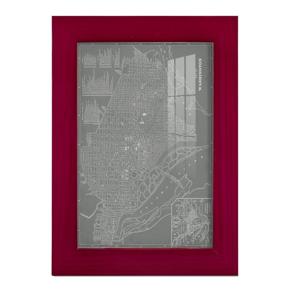 City Map of Washington D.C. -Framed Print w/glass-Cherry Red