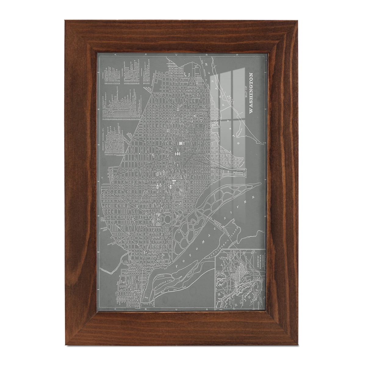 City Map of Washington D.C. -Framed Print w/glass-Chestnut