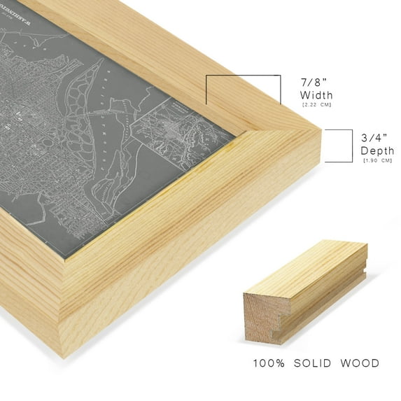 City Map of Washington D.C. -Framed Print w/glass-Natural Wood