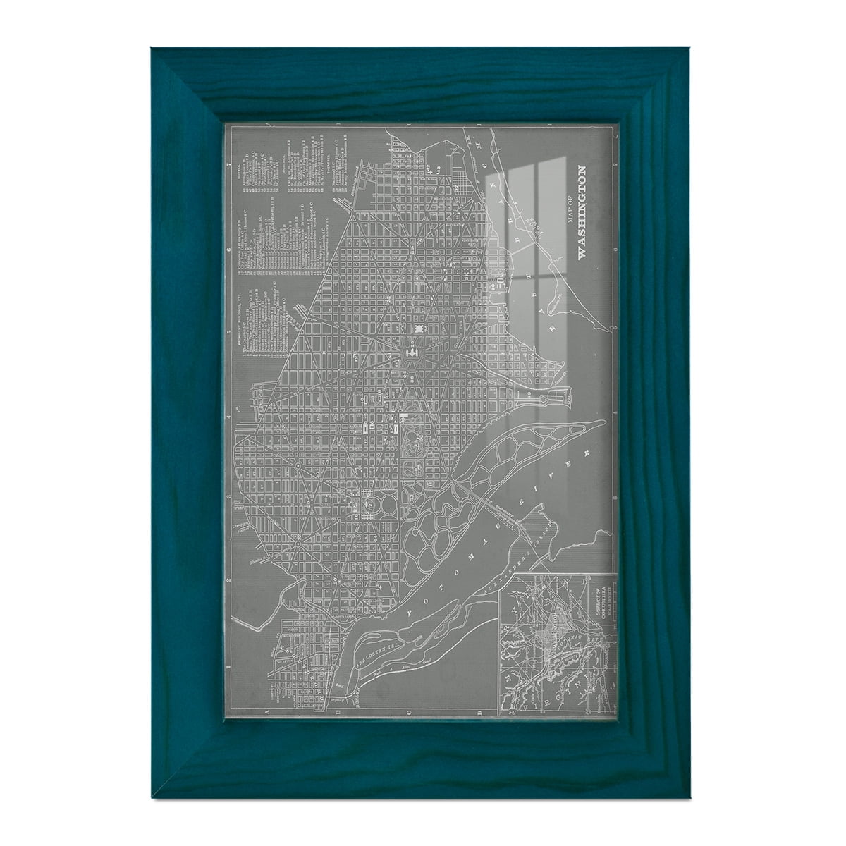 City Map of Washington D.C. -Framed Print w/glass-Ocean Blue