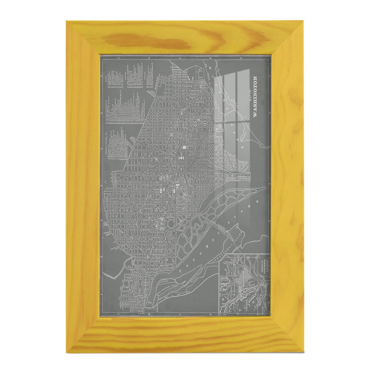 City Map of Washington D.C. -Framed Print w/glass-Sunflower Yellow