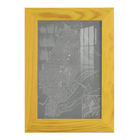 City Map of Washington D.C. -Framed Print w/glass-Sunflower Yellow