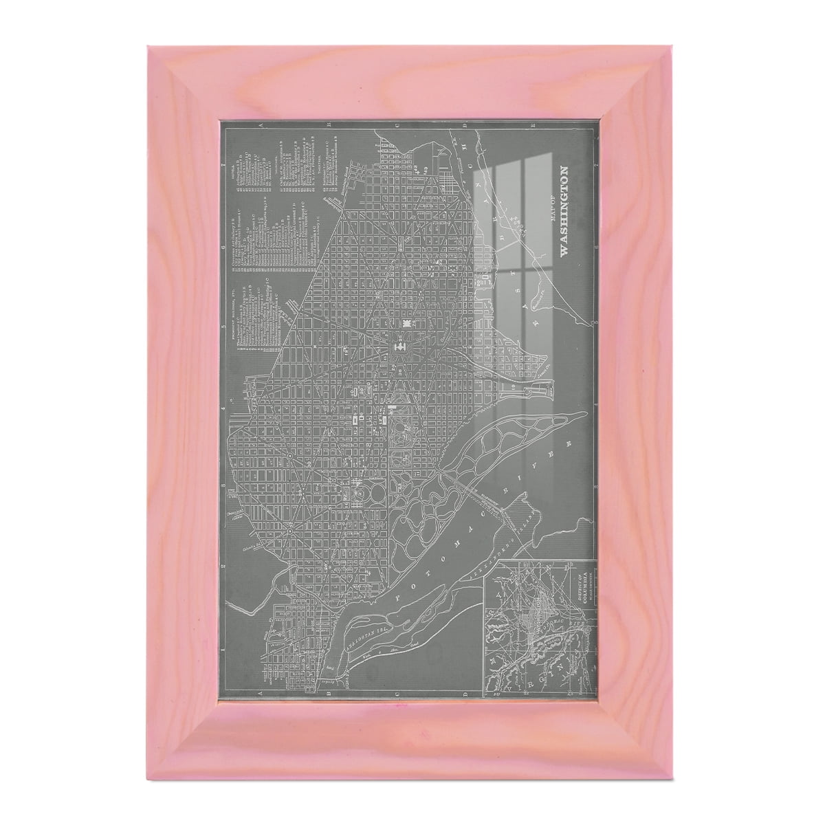 City Map of Washington D.C. -Framed Print w/glass-Sunset Pink