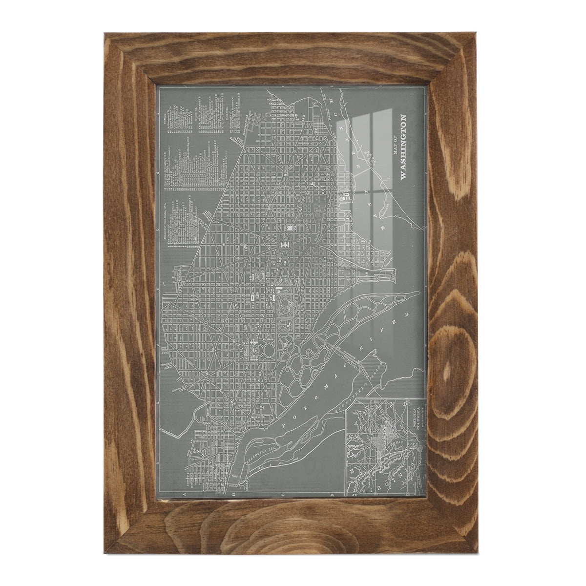 City Map of Washington D.C. -Framed Print w/glass-Walnut