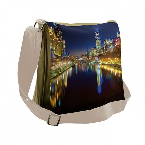 City Messenger Bag, Night in Melbourne River, Unisex Cross-body, by Ambesonne
