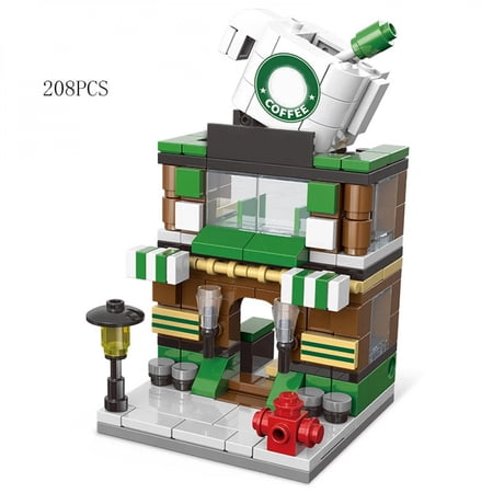 City Mini Shop Supermarket Street View Model Building Blocks Hamburger Restaurant Retail Store Bricks Architecture Friend Girl