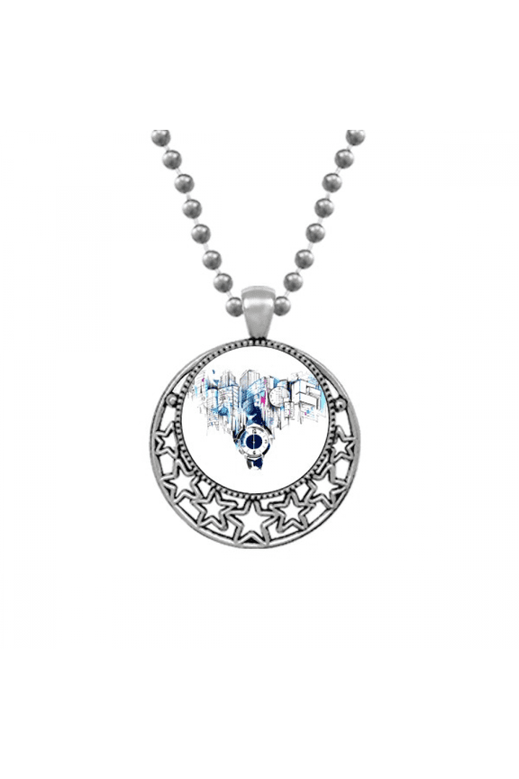 City Modern Building Clock Watercolor Necklaces Pendant Retro Moon Stars Jewelry
