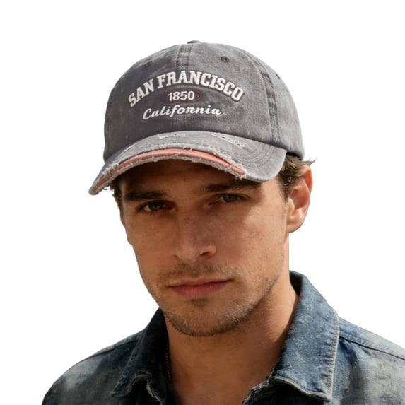 City Name Distressed 3D Embroidery Baseball Cap San Francisco Washed Duck Tongue Outdoor Sun Hat Coffee