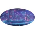 thumbnail image 1 of City Neon Streetview Night at Night Soft Bedroom Round Area Rug, Washable Cute Nursery Circle Throw Mat, Non-Slip Contemporary Small Low Pile Floor Carpet for Dorm Bedside, 1 of 6