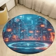 thumbnail image 1 of City Neon Streetview Night at Night Soft Bedroom Round Area Rug, Washable Cute Nursery Circle Throw Mat, Non-Slip Contemporary Small Low Pile Floor Carpet for Dorm Bedside, 1 of 6