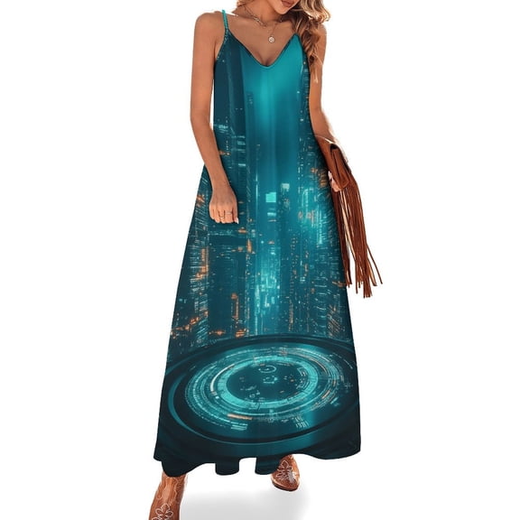 City Neon Streetview Night at Night Fine Art Sleeveless Dress Summer Dress Woman 2025