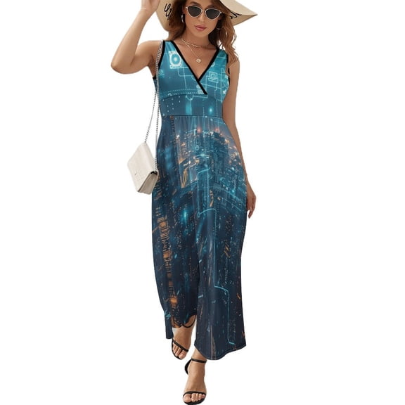 City Neon Streetview Night at Night Pattern Design Sleeveless Dress Summer Clothes for Women Women's Clothing 2025