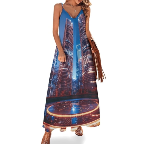 City Neon Streetview Night at Night Sleeveless Dress Woman Fashion Long Dresses Women's Summer Suit Dress Summer 2025 Women
