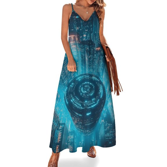 City Neon Streetview Night at Night Sleeveless Dress Women's Luxury Party Dress Birthday Dresses for Women