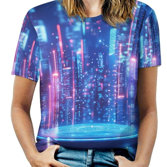City Neon Streetview Night at Night T Shirts Basic T-Shirt Short Sleeve Ladies Tee Shirt Summer Graphic Clothing