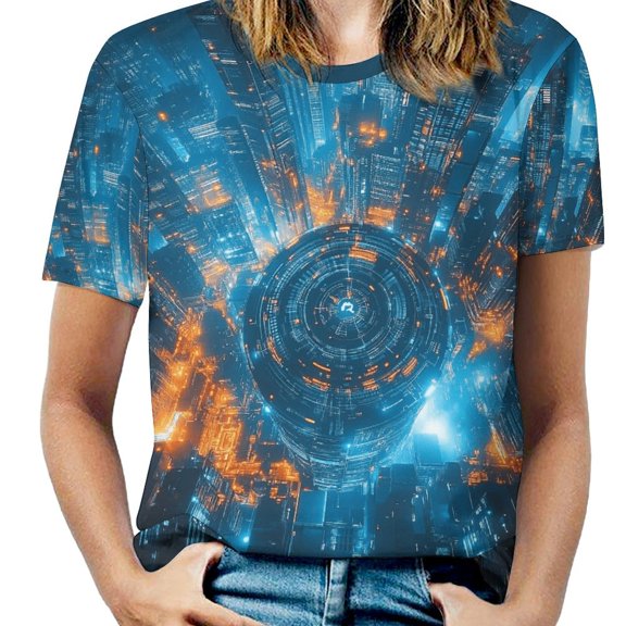 City Neon Streetview Night at Night Women's T-Shirt Short Sleeve T Shirts Tops Tee Ladies Loose T