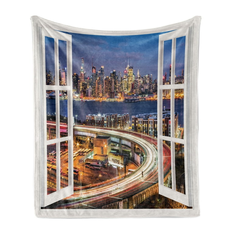 City Night Soft Flannel Fleece Throw Blanket Open Window Scene