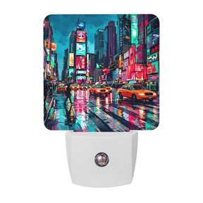 City Night View Night Lights, Modern Neon Building Traffic Lights Smart Auto Dusk to Dawn Sensor Nightlights Plug-in Nightlight for Bedroom Bathroom Living Room Kitchen Hallway