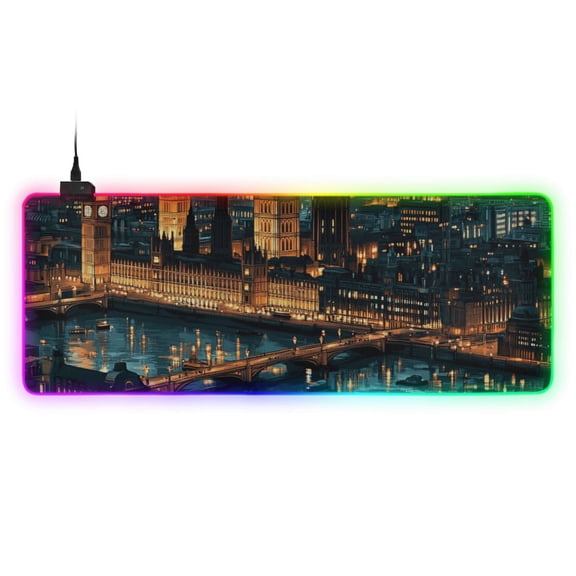 City Night View RGB Gaming Mouse Pad Large Keyboard Mat Rubber Base 13 Light Modes