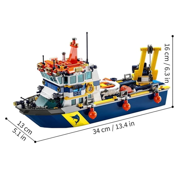 City Ocean Explorer Ship Building Set,Fun Toy Exploration Boat Building Block Kit,Helicopter, Submarine, Birthday Gifts for Kids