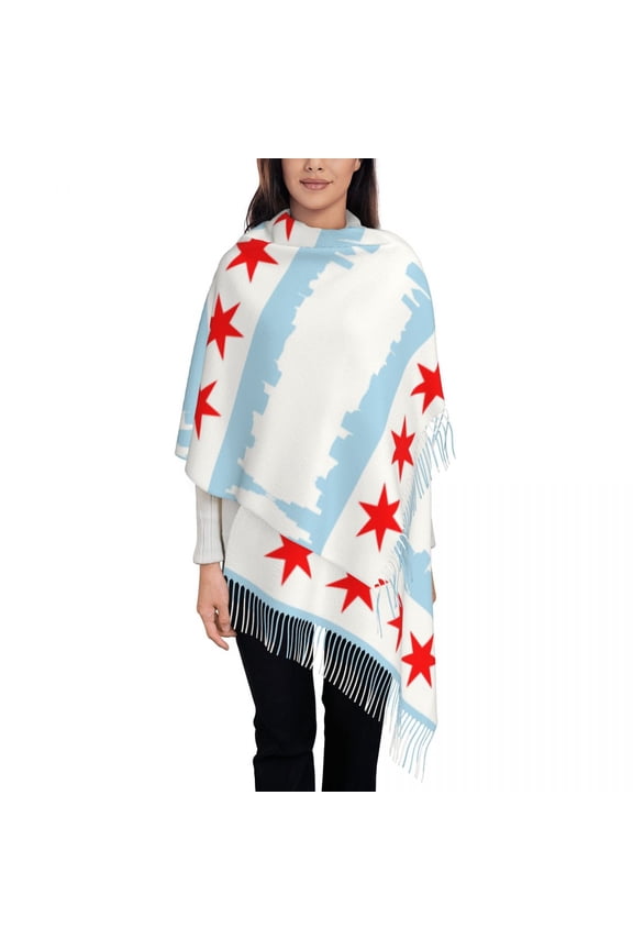City Of Chicago Flag Women's Pashmina Shawl Wraps Fringe Scarf Long Large Scarf