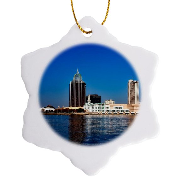 3drose, City of Mobile, Alabama, 3 inch Snowflake Porcelain Ornament
