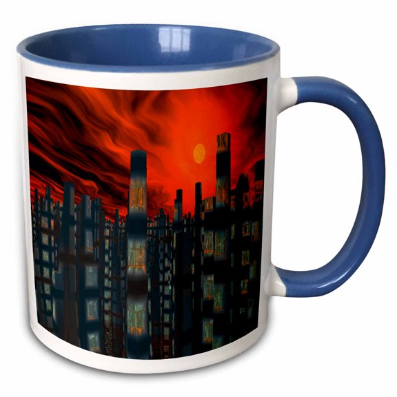 3drose, City on Fire Sky Planet 3d, 11oz Two-tone Blue Mug