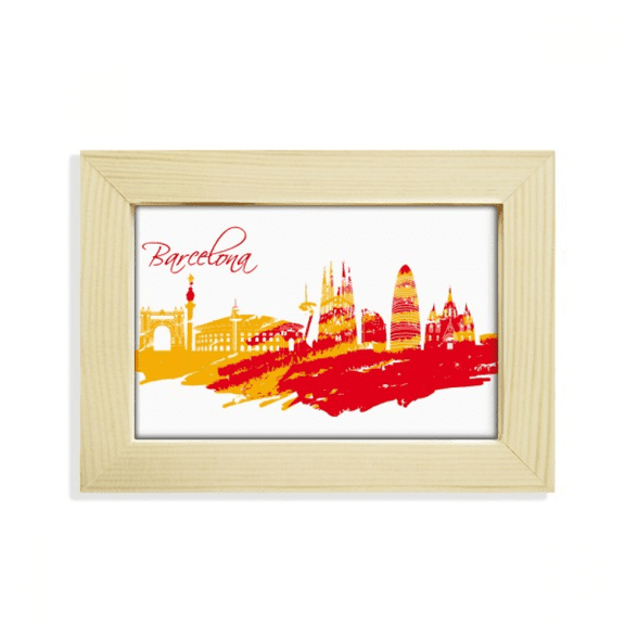 City Outline Red Yellow Barcelona Desktop Decorate Photo Frame Picture Art Painting 5x7 inch