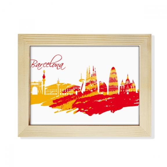 City Outline Red Yellow Barcelona Desktop Photo Frame Picture Art Decoration Painting 6x8 inch