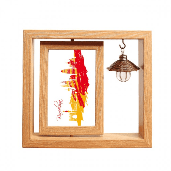 City Outline Red Yellow Barcelona Wooden Rotating Picture Photo Frame 4x6