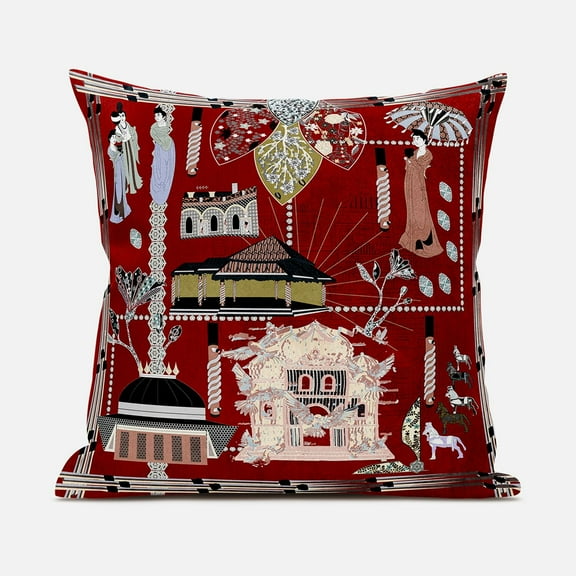 City Palace Throw Pillow in Red Pink Black 16x16