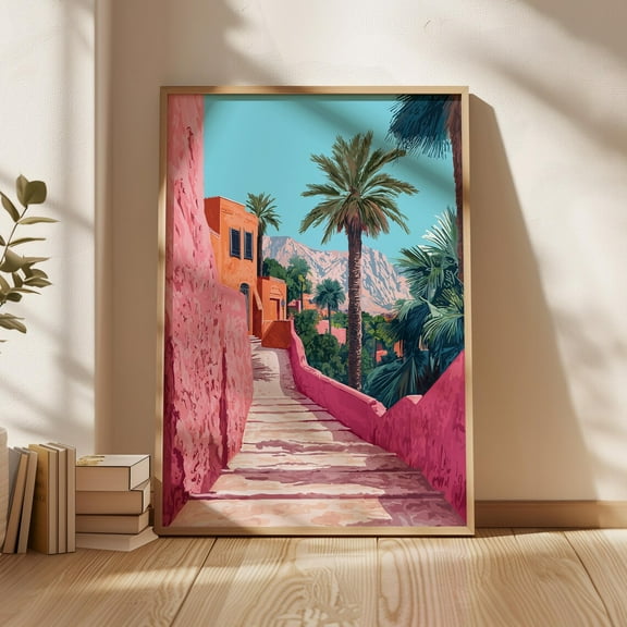 City Palm Tree Art Tropical Landscape Wall Art Contemporary Artwork Colorful Architecture Print Desert Decor Travel Art Wall Art, Modern Wall Decor, 16x24 UNFRAMED