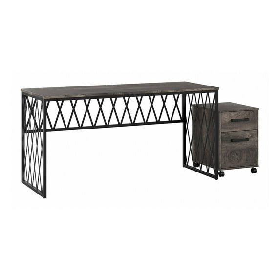 City Park 60W Industrial Desk with Drawers in Gray Hickory - Engineered Wood