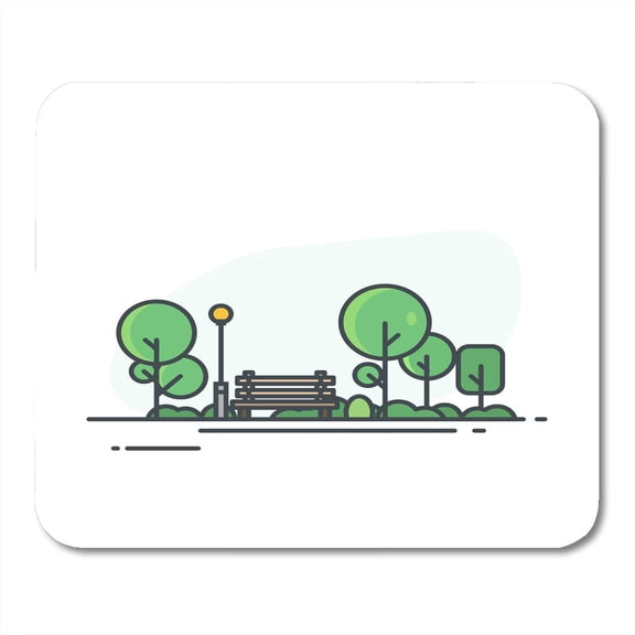City Park Bench Lawn and Trees Street Lamp Flat Style Line Green in Center of Town and Recreation Concept Mousepad Mouse Pad Mouse Mat 9x10 inch