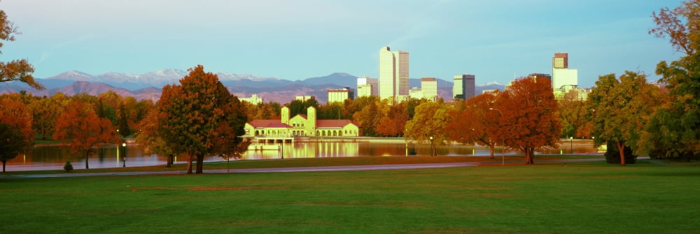 City Park Lake and Boathouse at dusk Denver Colorado USA Canvas Art - Panoramic Images (36 x 12)