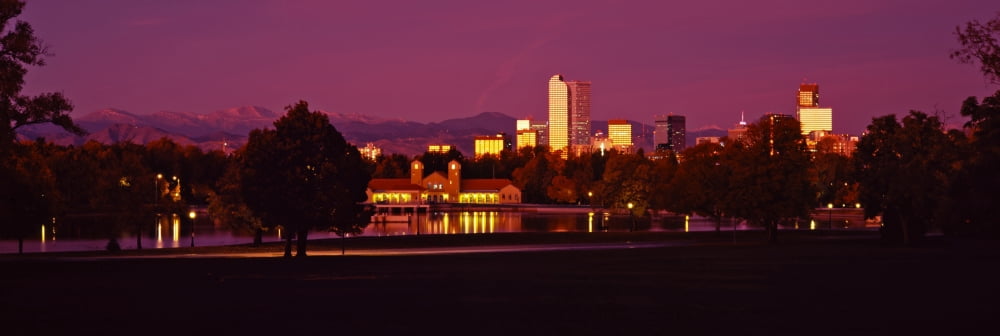 City Park Lake and Boathouse at night Denver Colorado USA Canvas Art - Panoramic Images (27 x 9)