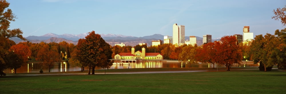 City Park Lake and Boathouse in evening Denver Colorado USA Canvas Art - Panoramic Images (27 x 9)