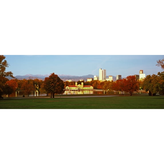 City Park Lake and Boathouse in evening, Denver, Colorado, USA Poster Print (36 x 12)