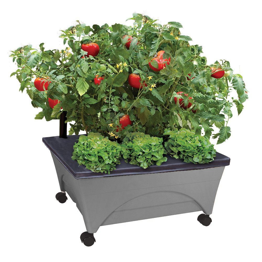 Slate Gray Resin Mobile Raised Garden Bed with Casters