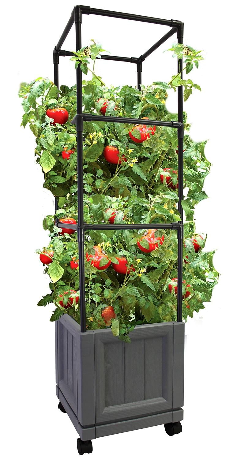 Charcoal UV-Resistant Resin Trellis Tower Garden Bed
