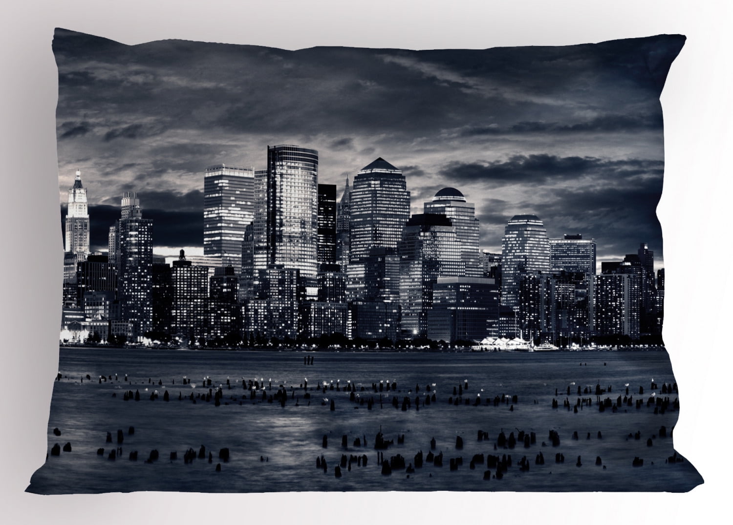 Charcoal Grey and Black New York Skyline Polyester Pillow Sham
