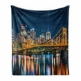 thumbnail image 1 of City Pittsburgh Soft Flannel Fleece Throw Blanket, Rachel Carson Bridge and Reflection on River Landscape Nighttime, Cozy Plush for Indoor and Outdoor Use, 60" x 80", Multicolor, by Ambesonne, 1 of 6