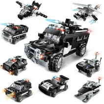 City Police Building Block Set, 8 in 1 Black Armored Vehicles with Cop Cars, Roleplay STEM Toy Best Gift for Boys Kids Age 6+ (680 PCS)