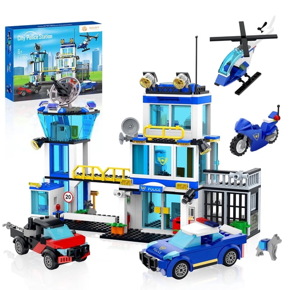 City Police Station Building Block Set Compatible with Lego, 634 PCS HQ Station Kits, Birthday Holiday Collectible Gift for 6+ Kids, Boys