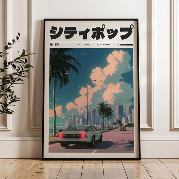 City Pop Sunset Drive Y2K Coastal Road Decor Wall Art