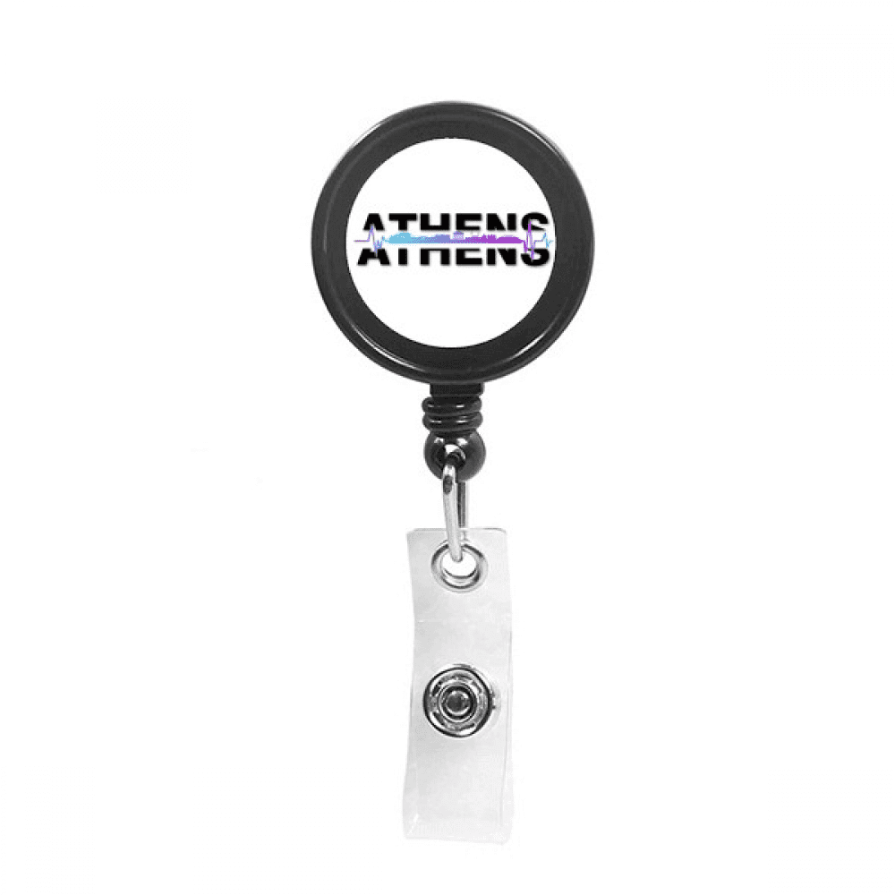 City Radio Athens Building Retractable Keychain Badge Holder ID Badge
