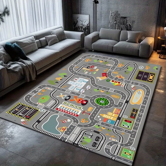 City Road Map With Cars Buildings And Play Areas Area Rug, Fashionable ...