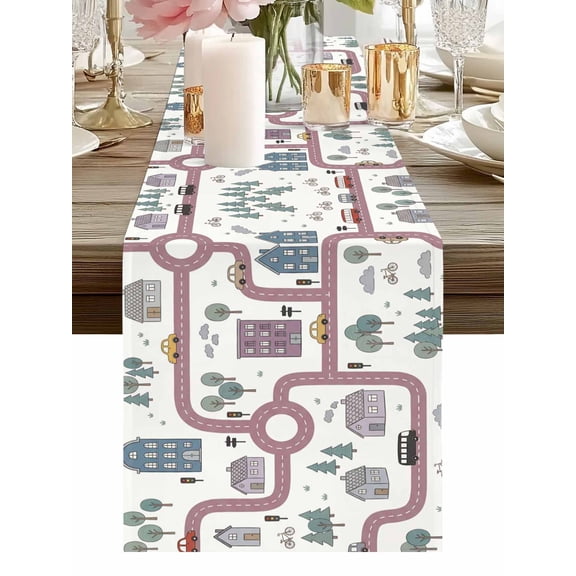 City Road Table Runners 36 Inches Long Modern Urban Map Playroom Cream Kitchen Dining Table Runner Dresser Scarves for Party Coffee Holiday Party Decor
